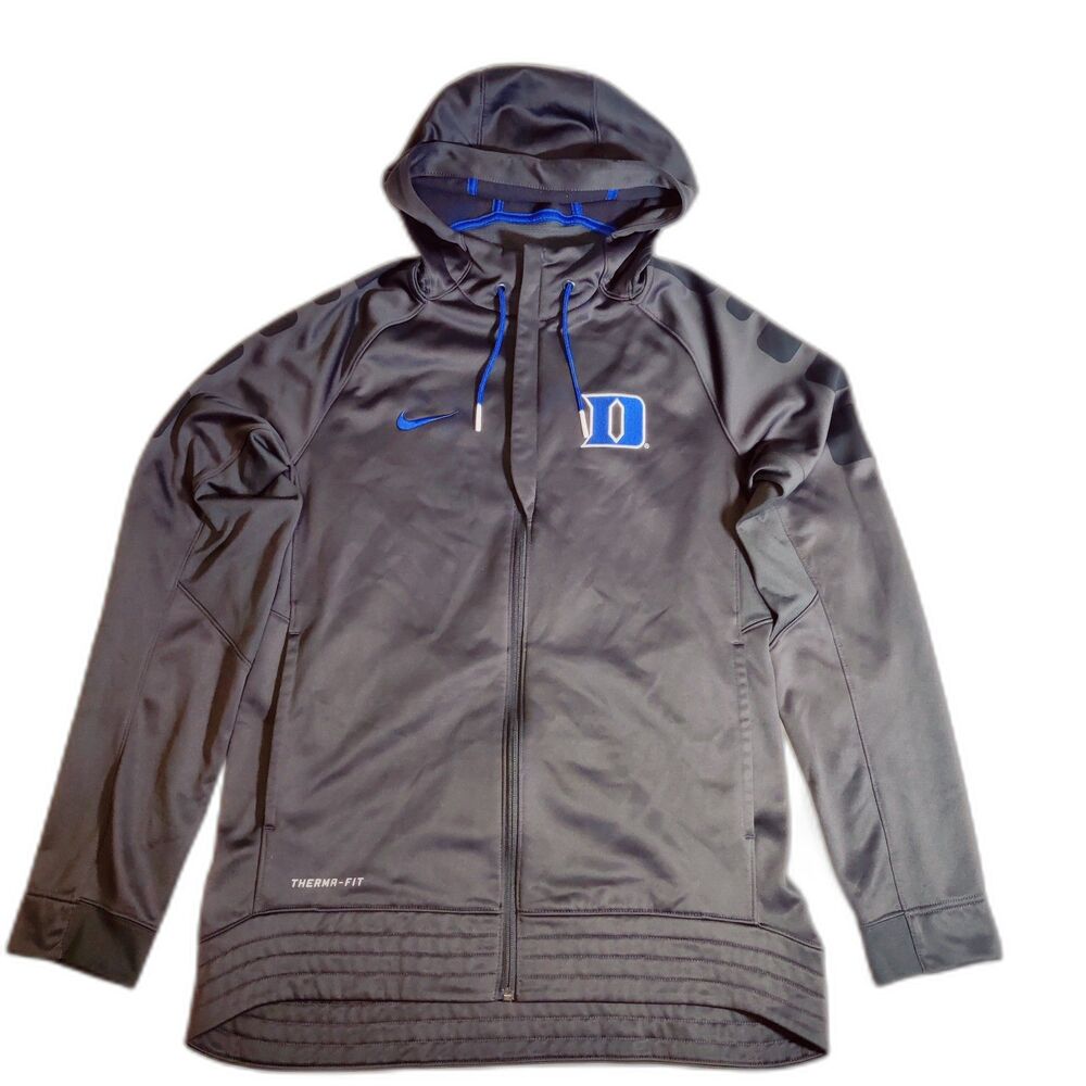 NIKE Duke Blue Devils Warm Up Jacket Mens M Full Zip Hoodie Grey Therma-Fit